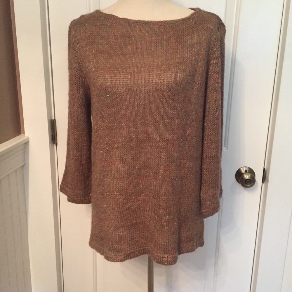 KUT from the Kloth SWEATER BOAT NECK BROWN GOLD 3/4 SLEEVE Size L